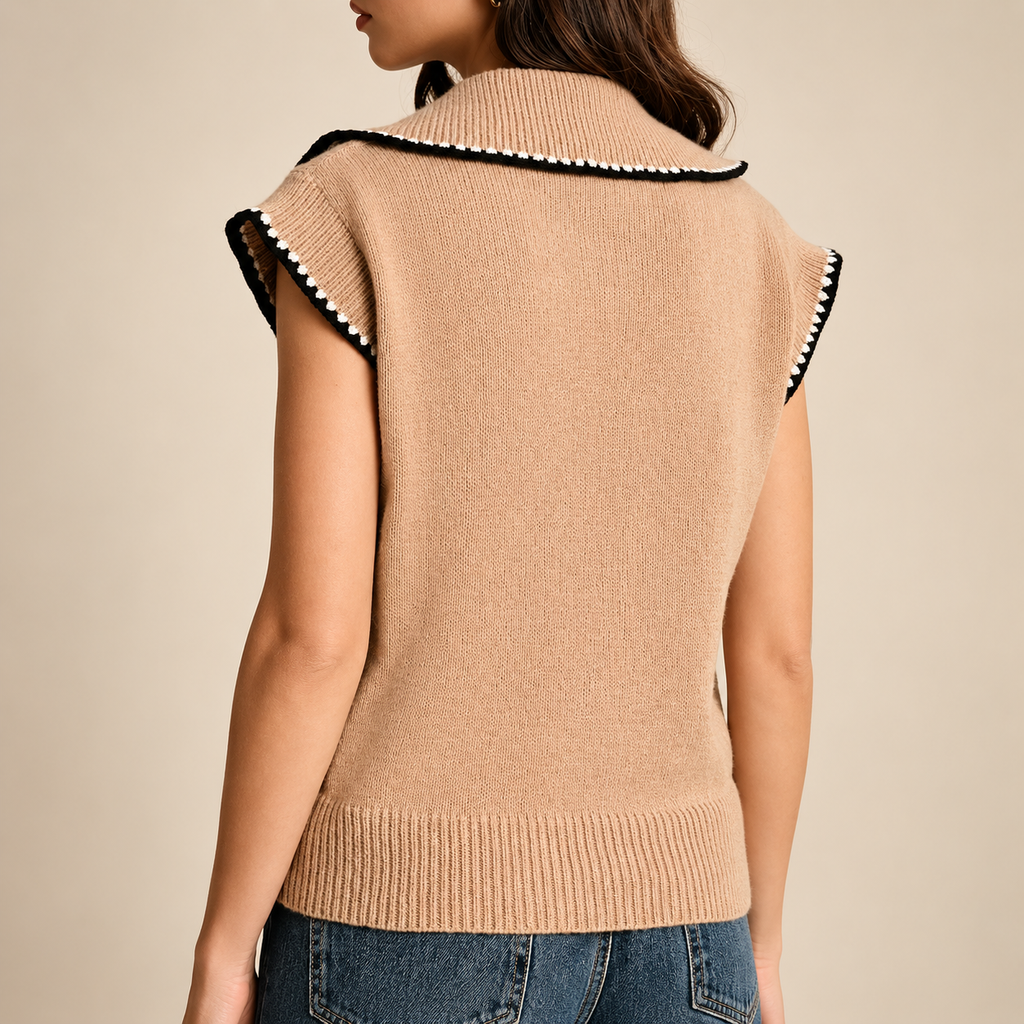 Margot Women’s Contrast Trim Knit Sweater Vest