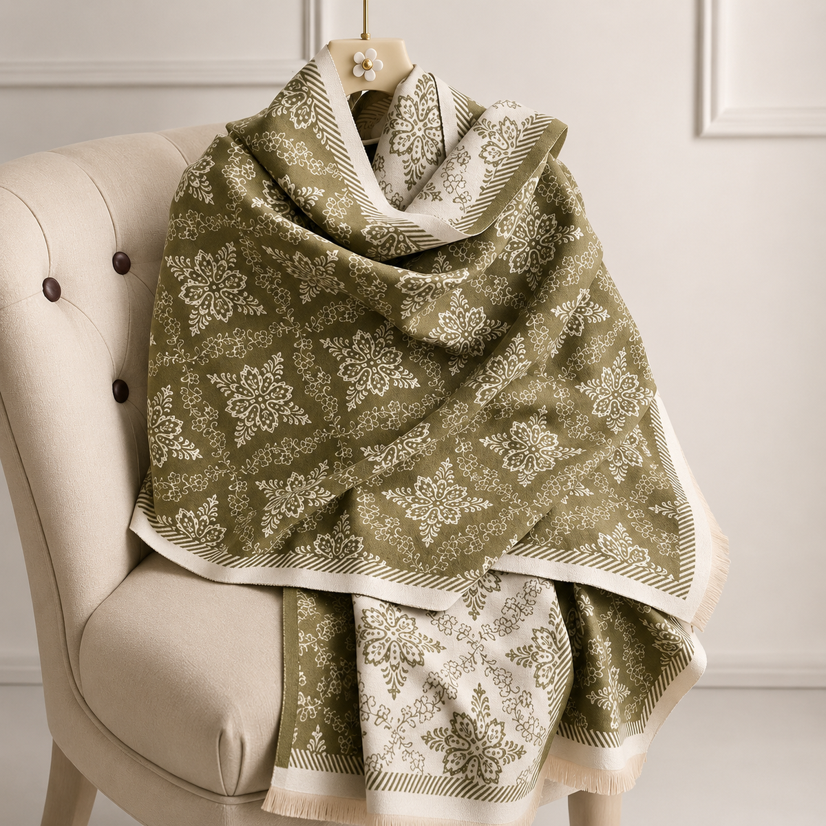 Celeste Reversible Floral Wrap Scarf – Oversized Fringe Shawl