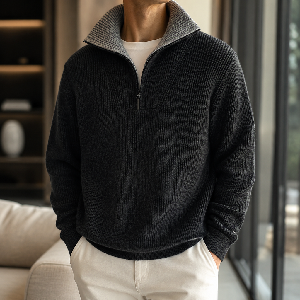 Alessandro Men's Quarter-Zip Sweater – Two-Tone Stand Collar Pullover