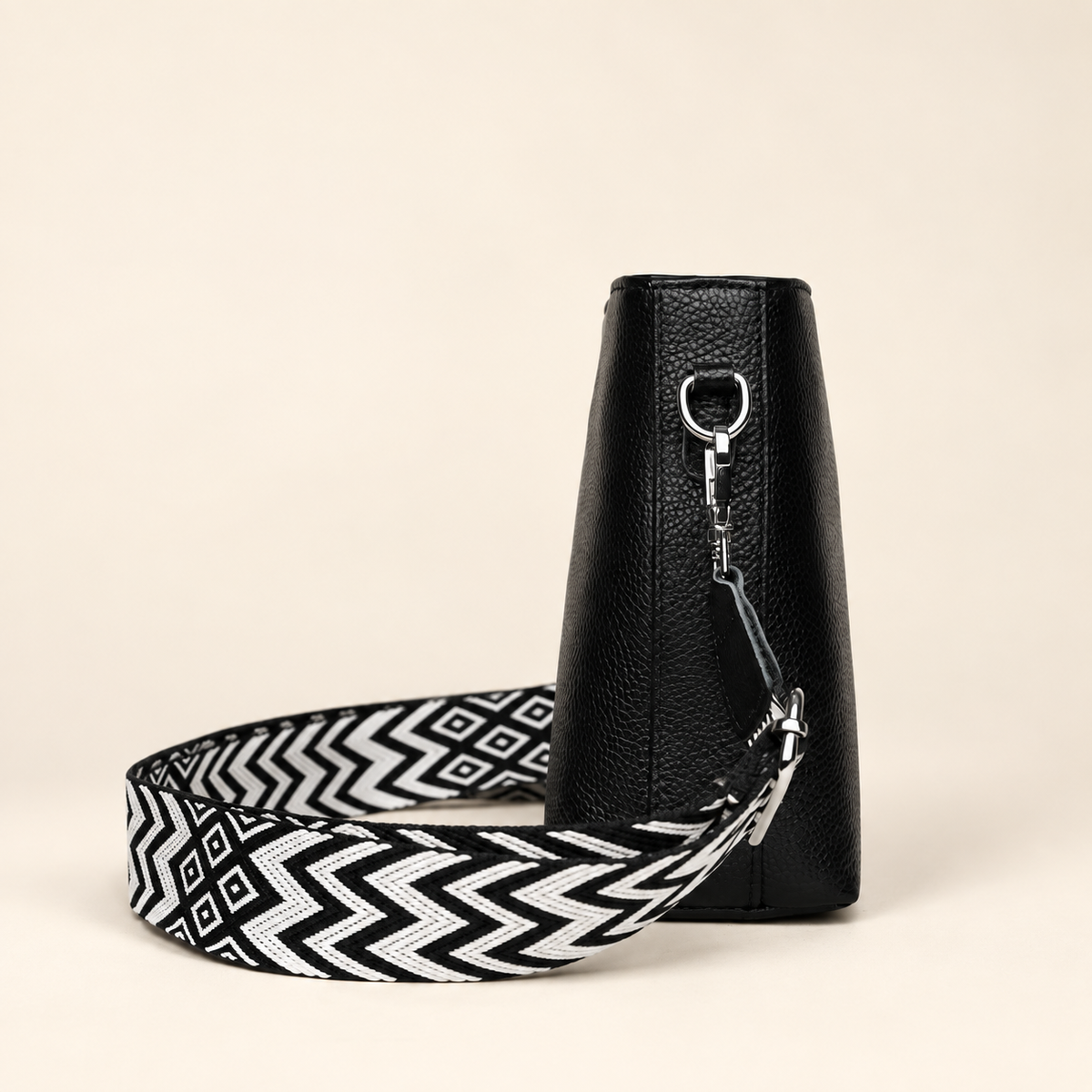 Lucienne Pebbled Crossbody Bag with Wide Woven Strap