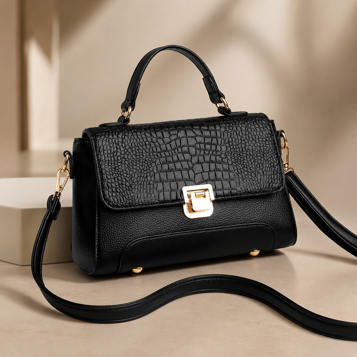 Bianca Croc-Embossed Top Handle Satchel – Structured Crossbody Handbag