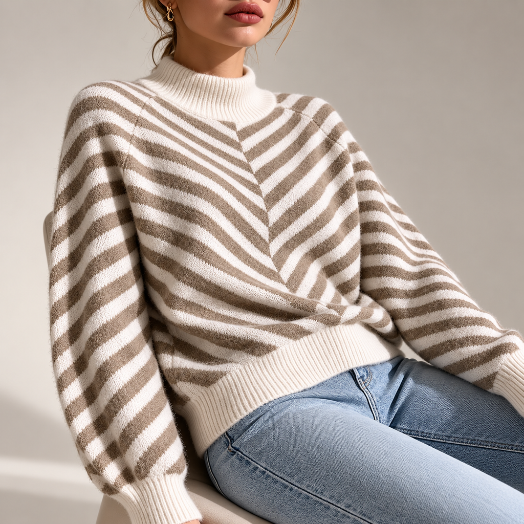 Sienna Women’s Chevron Stripe Mock Neck Knit Sweater
