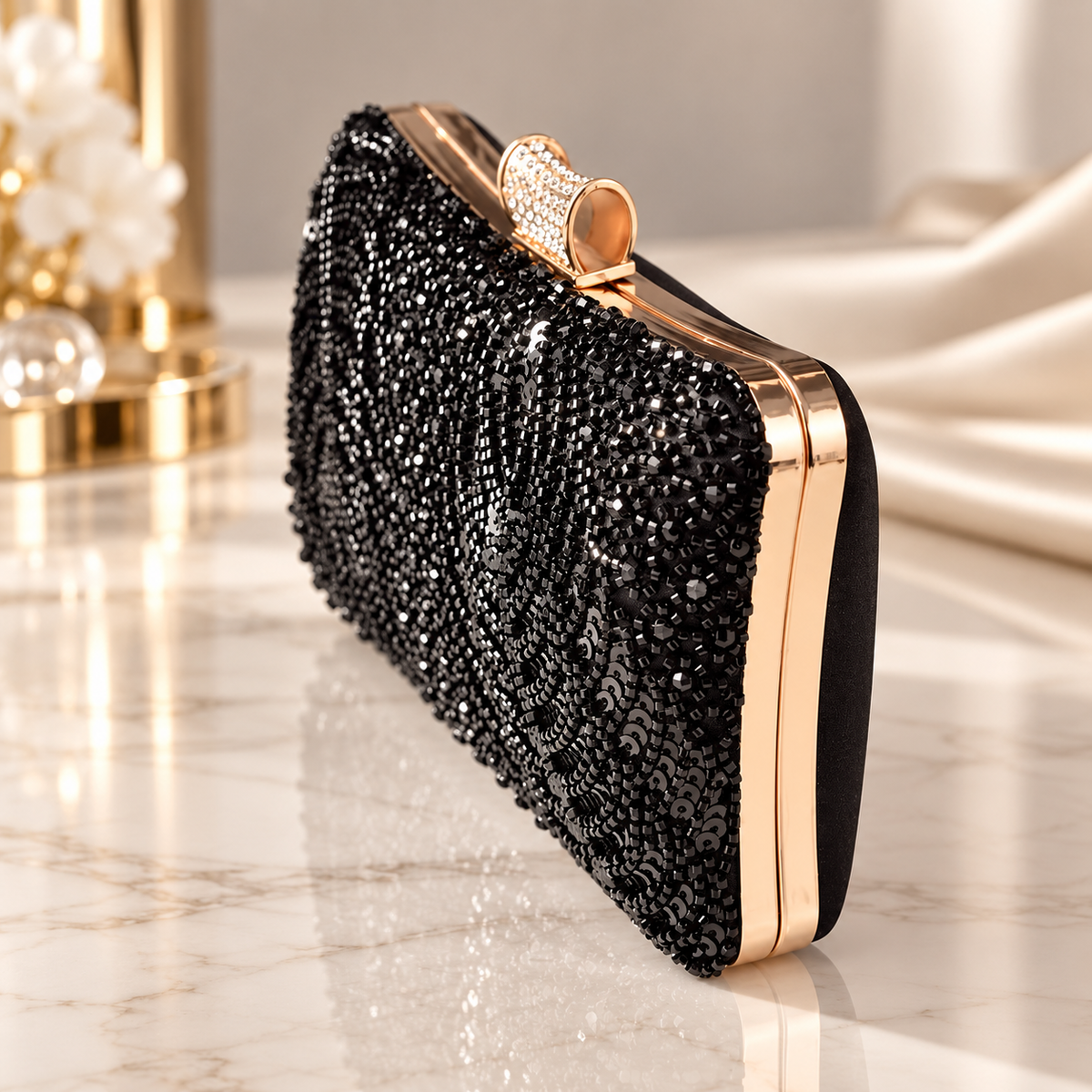 Elodie Beaded Sequin Evening Clutch with Crystal Clasp