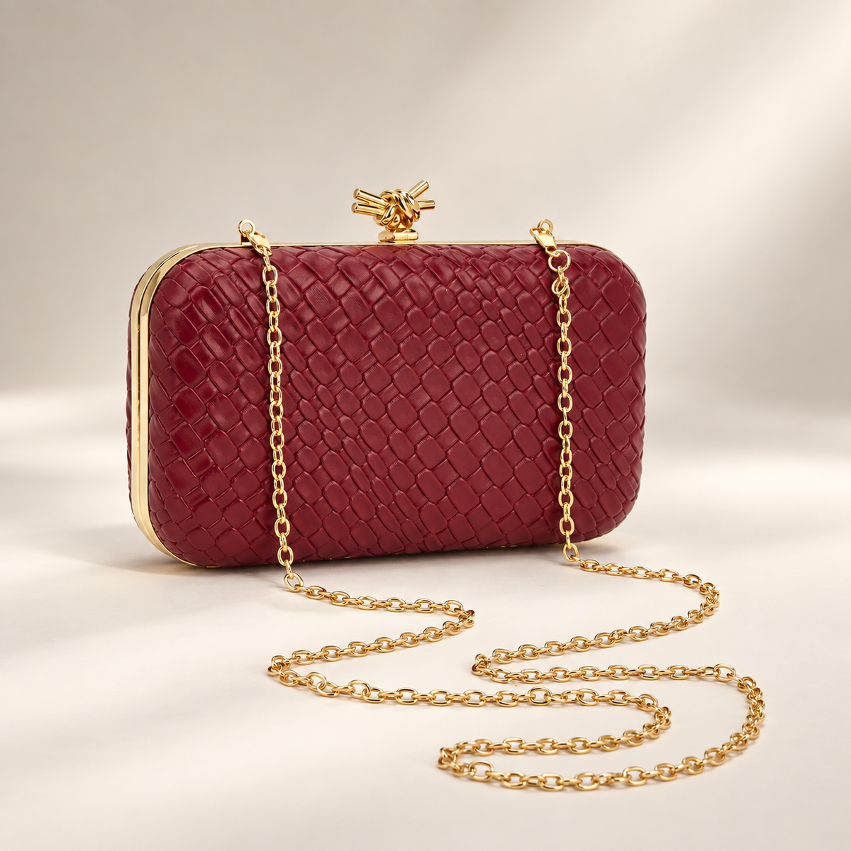 Lucia Woven Evening Clutch with Knot Clasp