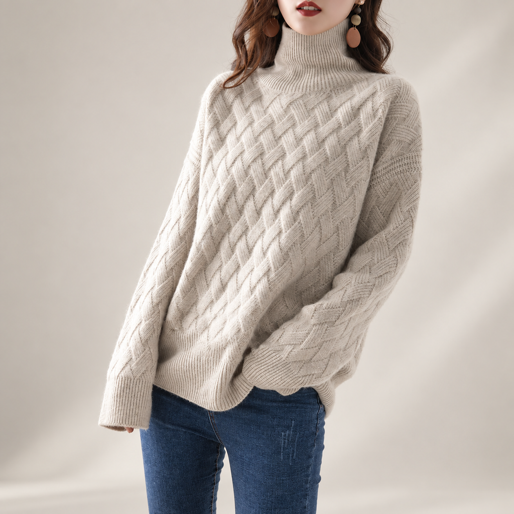 Alessia Women’s Basketweave Knit Turtleneck Sweater