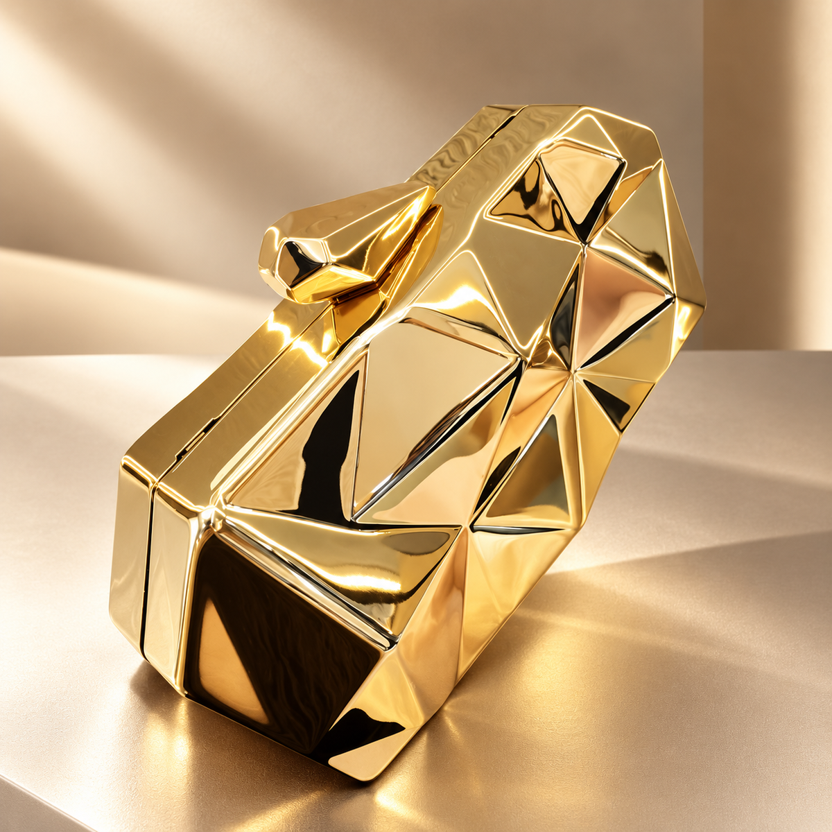 Alessandra Geometric Metallic Hard-Shell Evening Clutch with Chain Strap