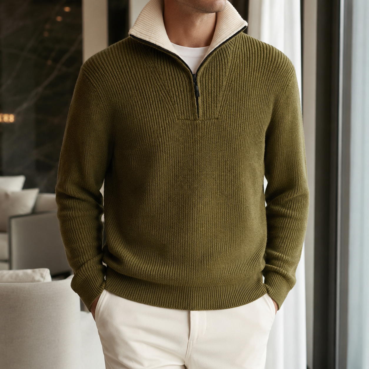 Alessandro Men's Quarter-Zip Sweater – Two-Tone Stand Collar Pullover