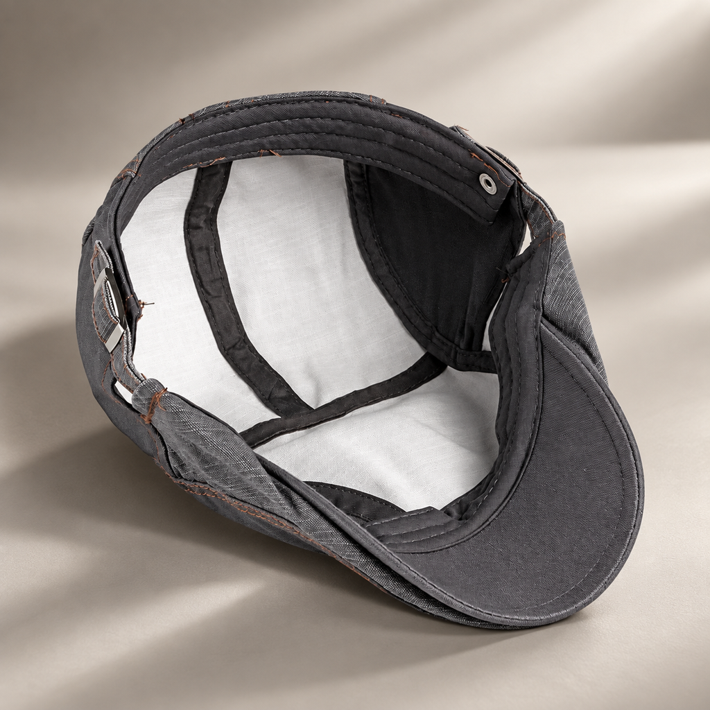 Ronan Men’s Washed Flat Cap – Adjustable Contrast Stitch Driving Hat