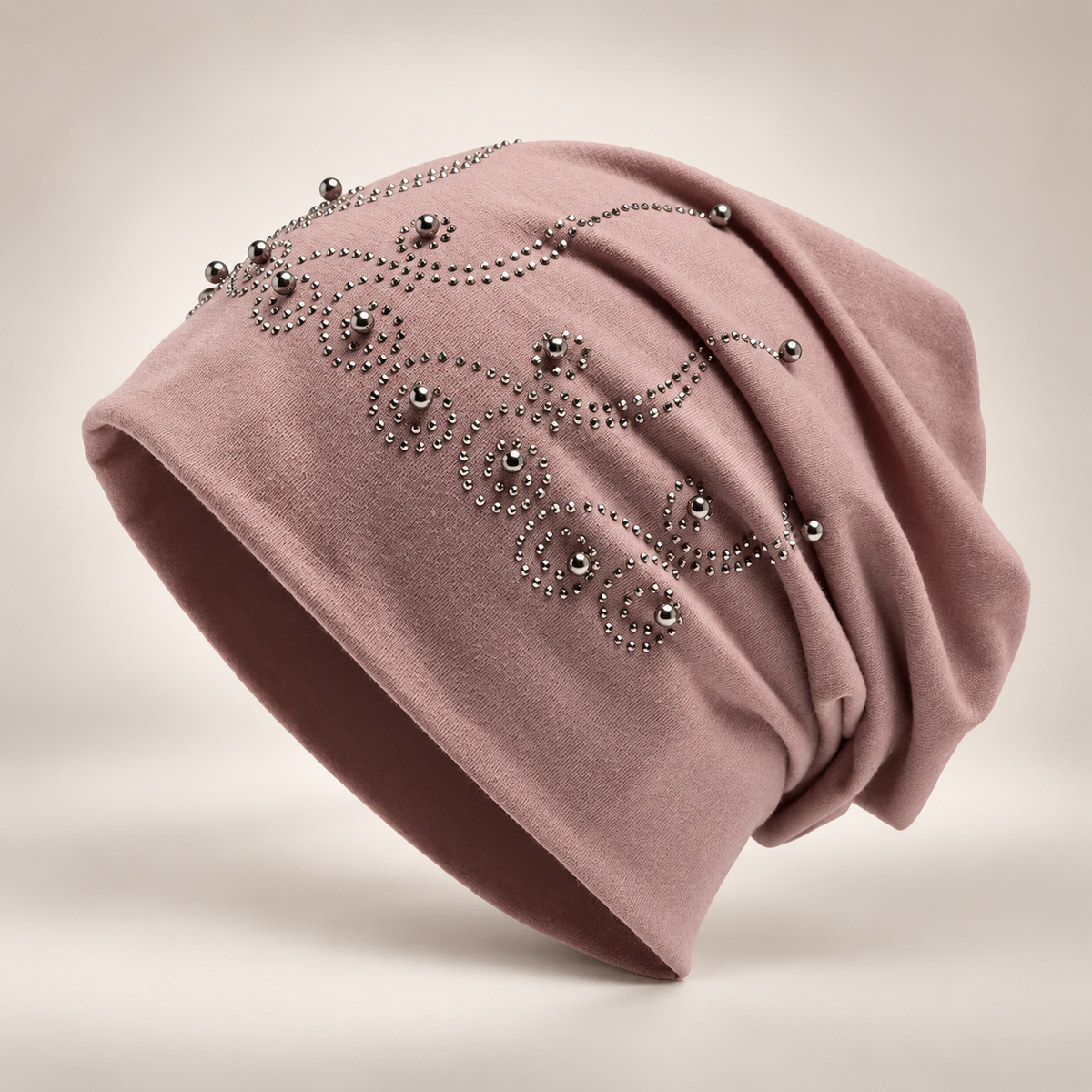 Vivienne Women’s Embellished Slouch Beanie – Studded Floral Winter Hat