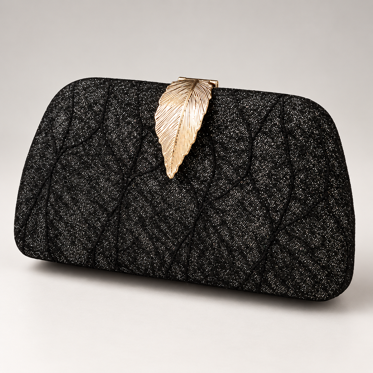 Lucia Leaf Clasp Glitter Evening Clutch Bag