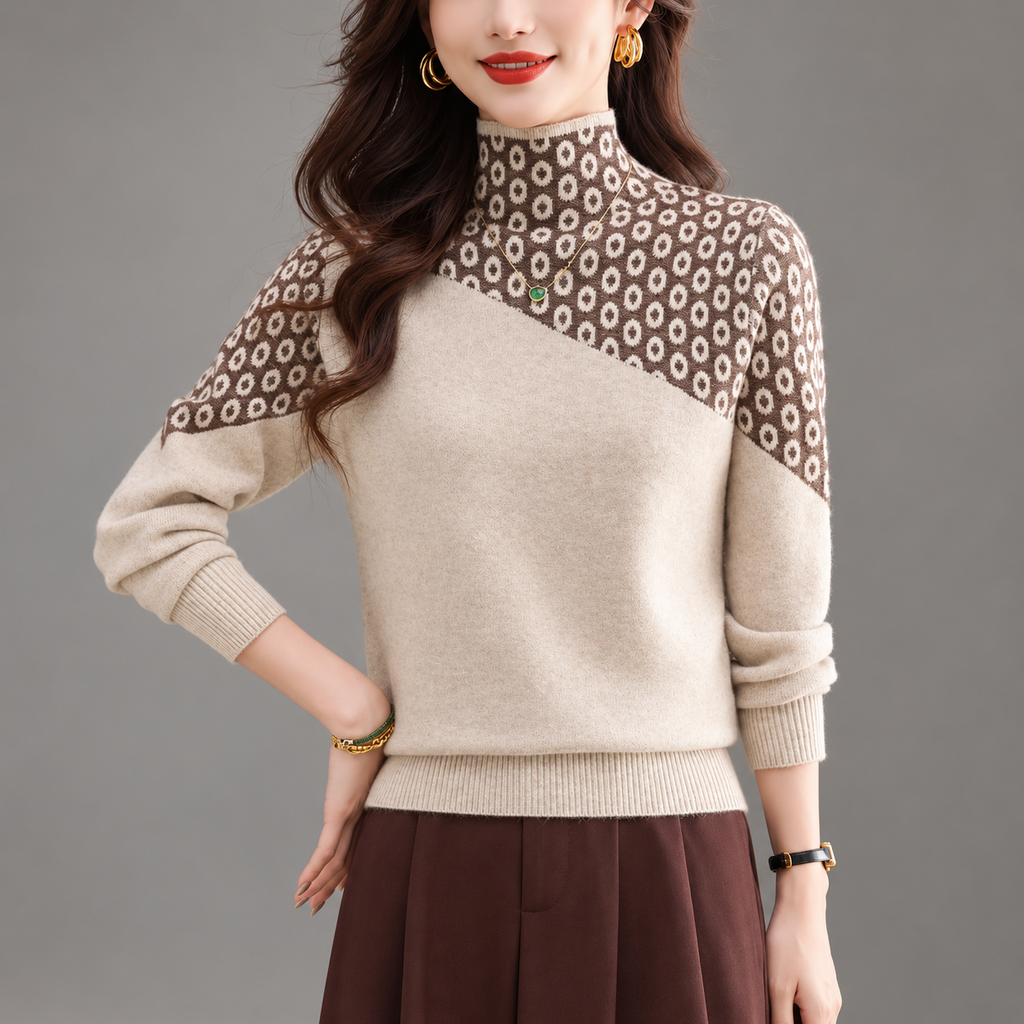Camille Women’s Patterned Mock Neck Knit Sweater