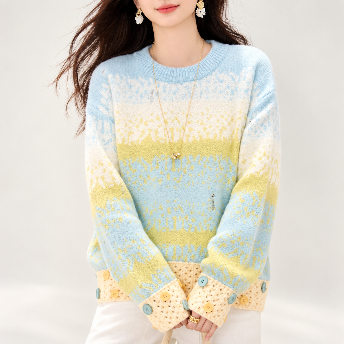 Aurelia Women’s Pastel Fair Isle Button-Trim Knit Sweater