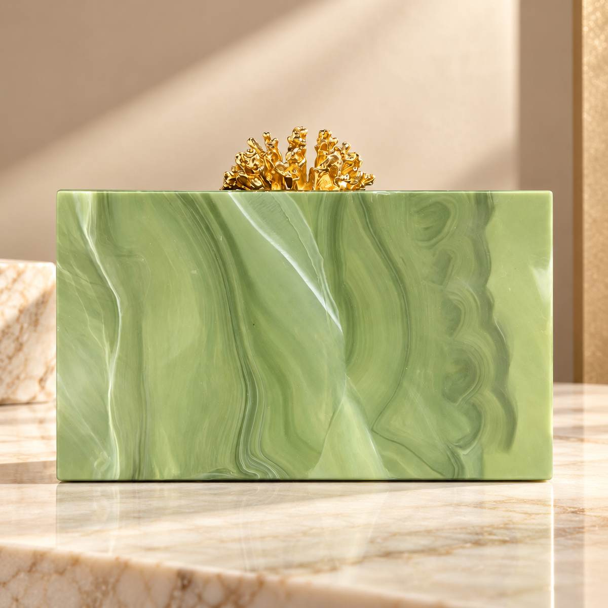 Bianca Marbled Box Clutch with Gold Coral Clasp