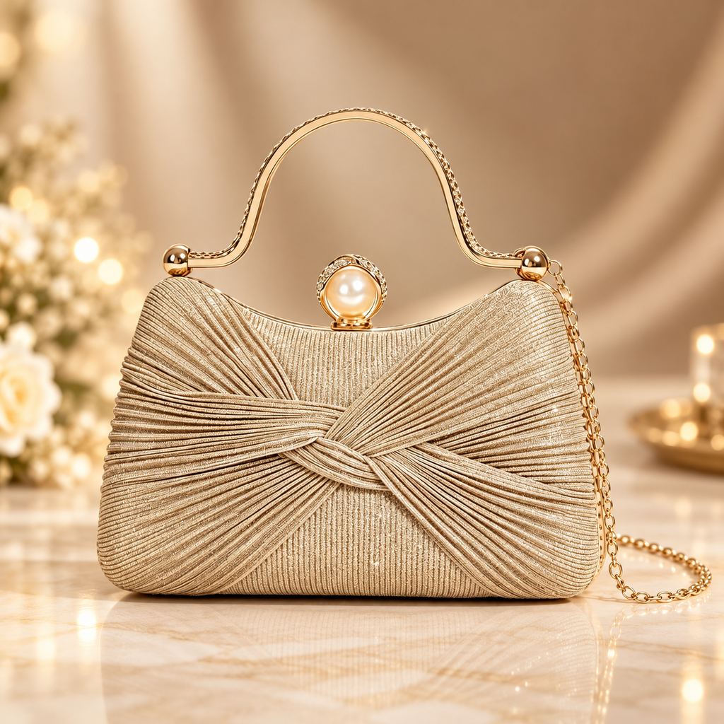 Sienna Pearl Clasp Pleated Evening Handbag with Top Handle