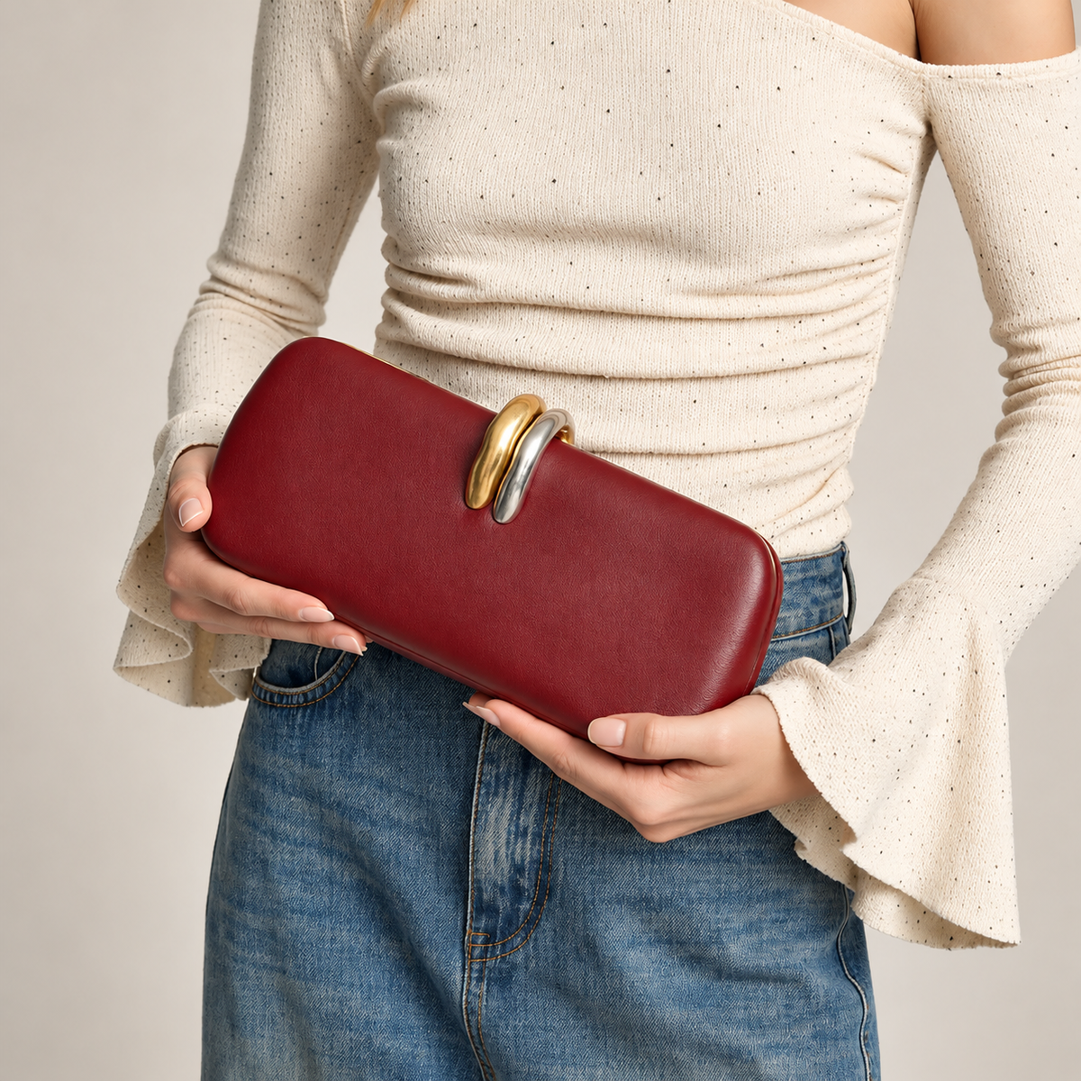 Alessia Sculptural Clasp Evening Clutch Bag