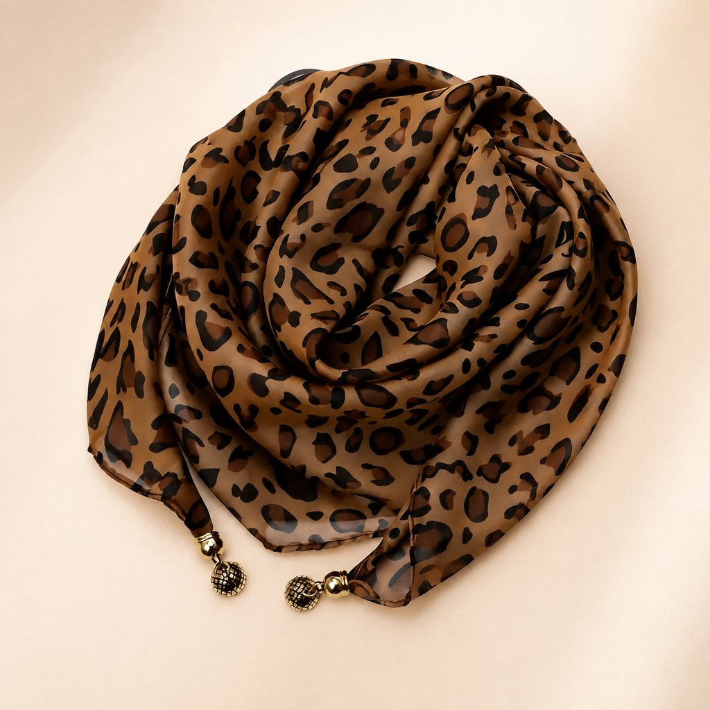 Sabrina Leopard Print Magnetic Buckle Neck Scarf
