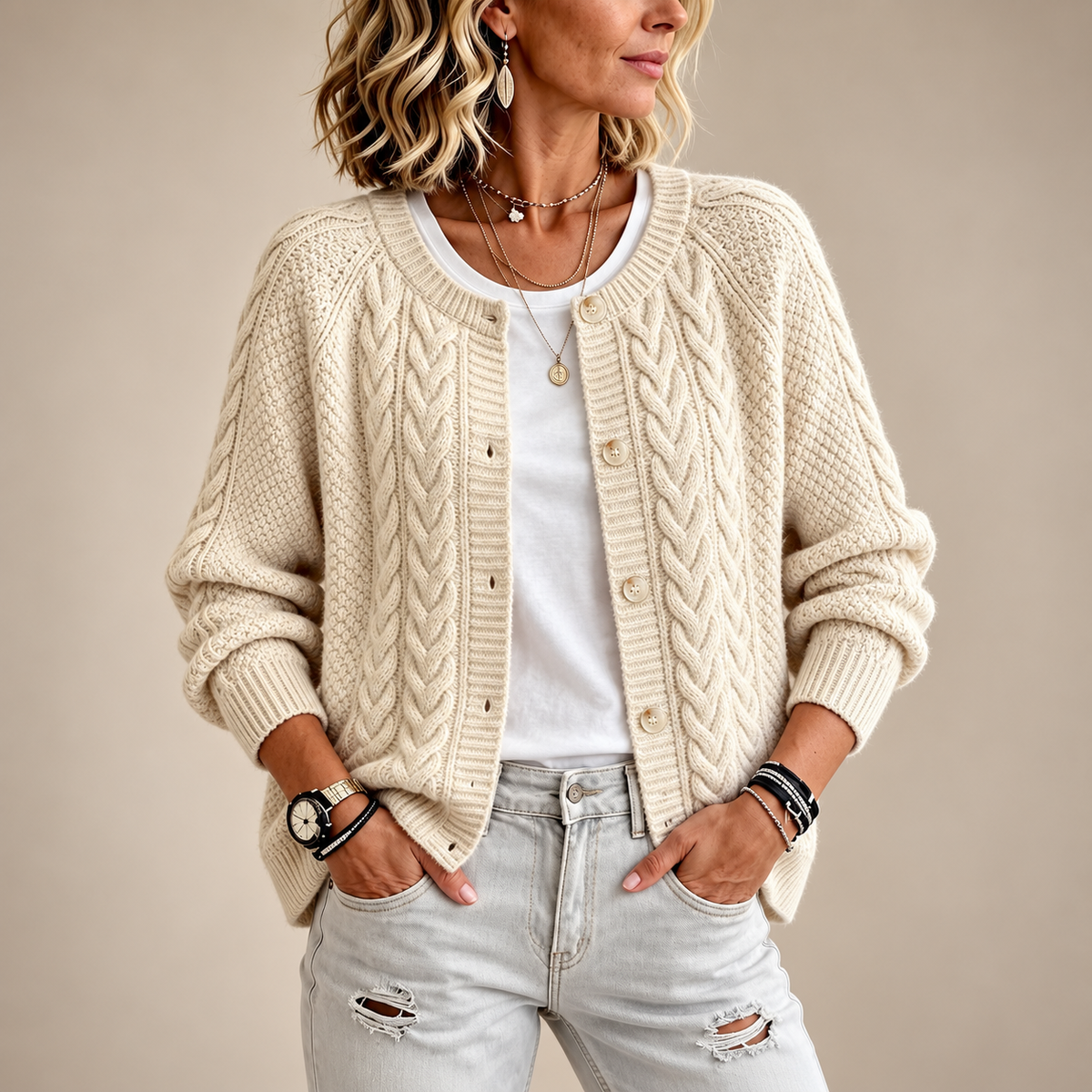 Vivienne Cable-Knit Button Cardigan