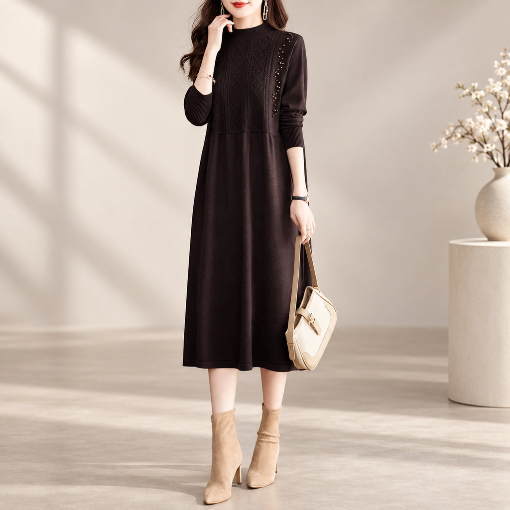 Camilla Women's Embellished Cable Knit Midi Dress with Long Sleeves