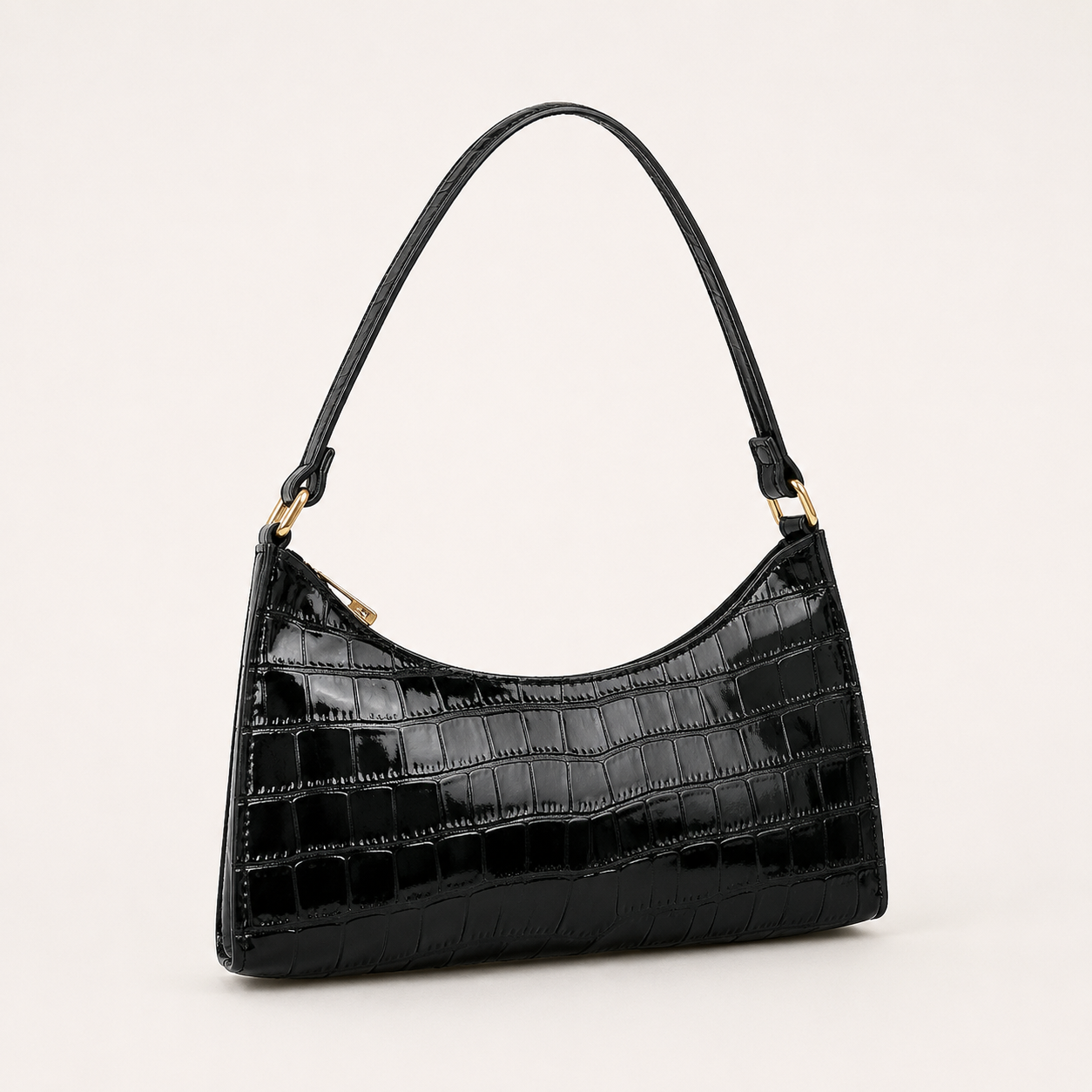 Juliette Croc-Embossed Shoulder Bag – Zip Top Baguette Purse