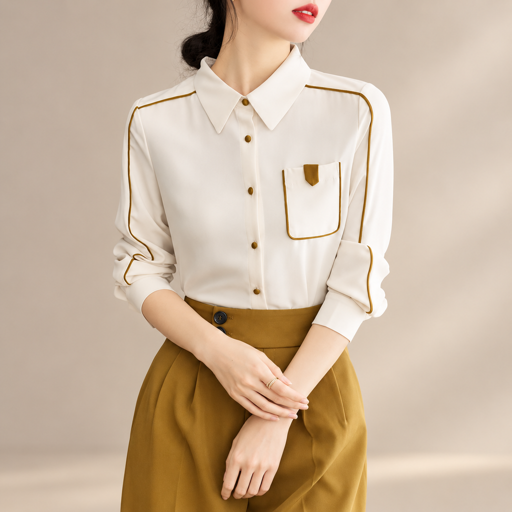 Isabella Women’s Contrast Piping Button-Down Blouse