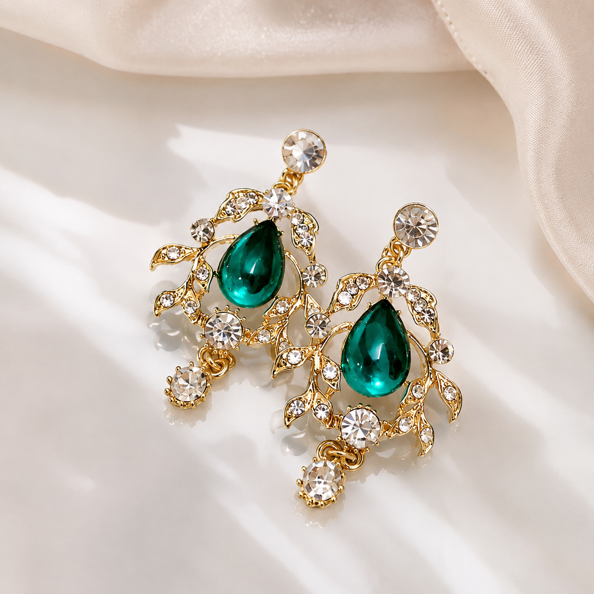 Camille Emerald Green Teardrop Crystal Jewelry
