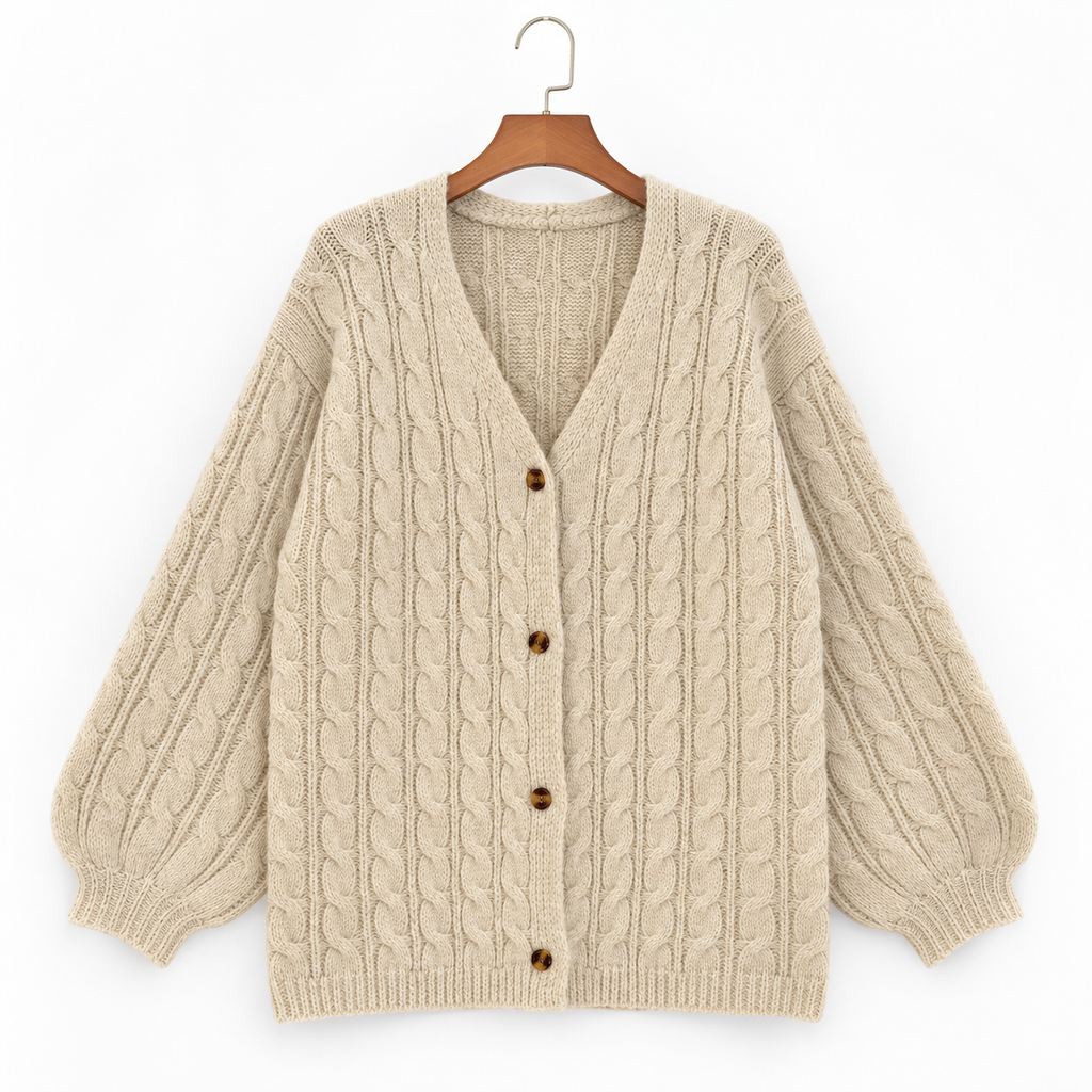 Elodie Women's Oversized Cable-Knit V-Neck Cardigan
