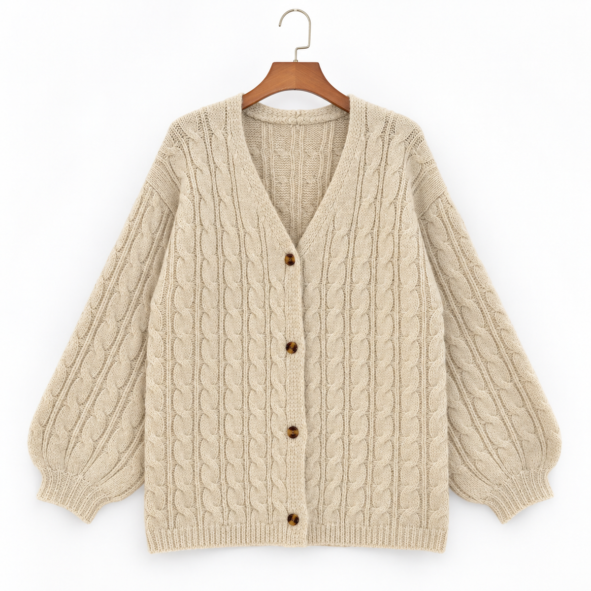 Elodie Women's Oversized Cable-Knit V-Neck Cardigan