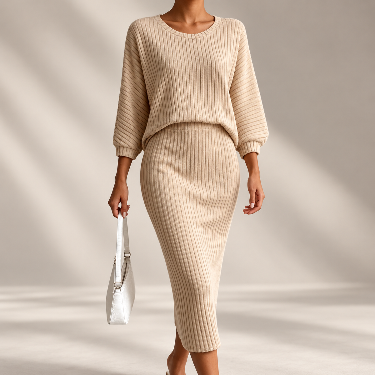 Amelia Women’s Ribbed Knit Midi Skirt Set