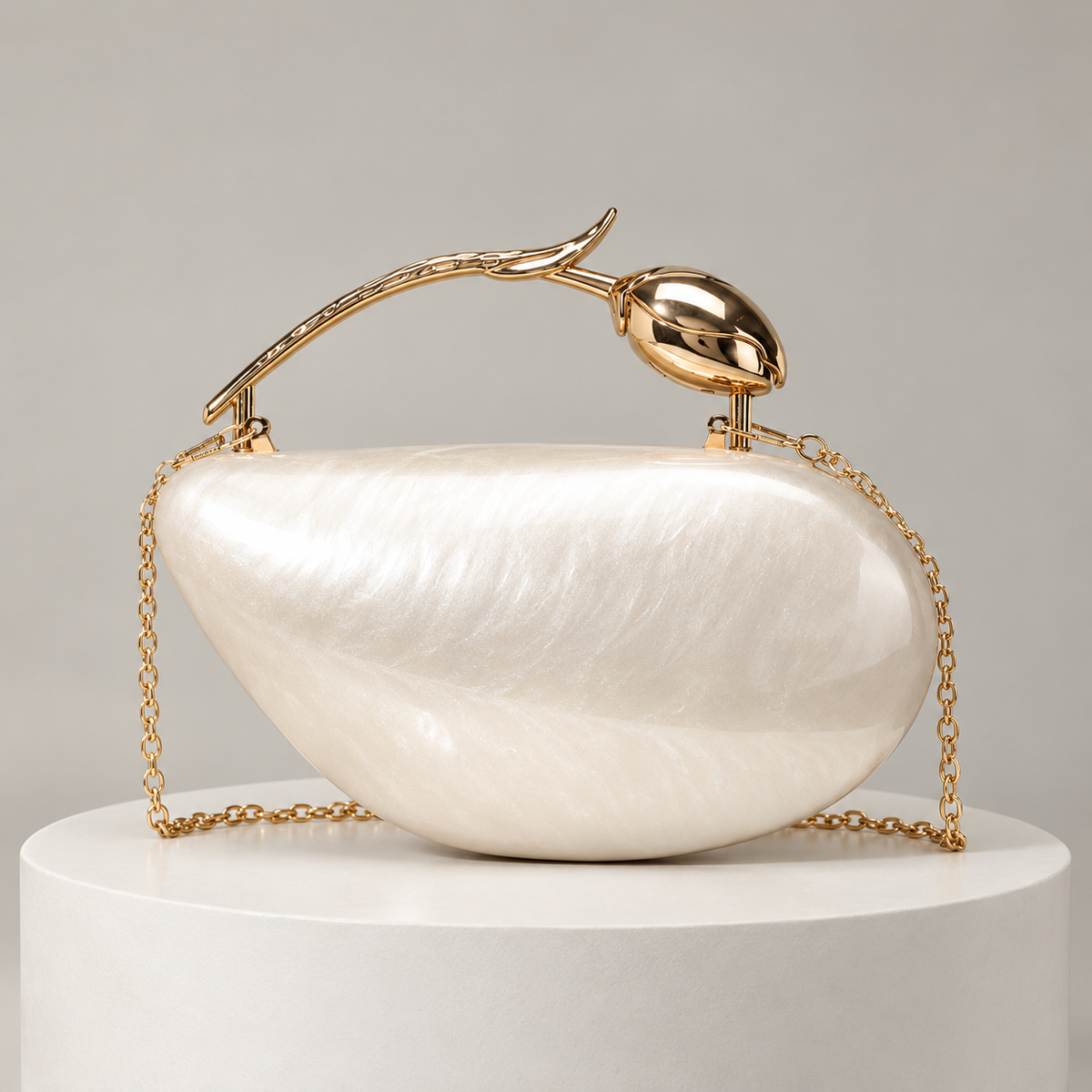 Celeste Women’s Sculptural Floral Handle Evening Clutch Bag