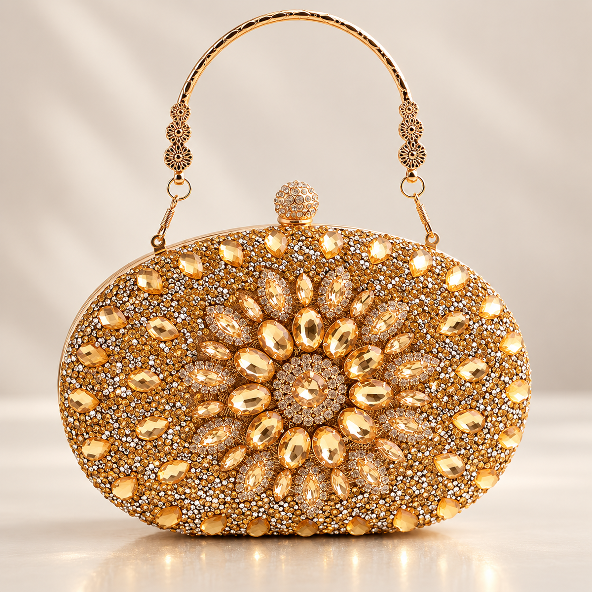 Lucia Crystal Floral Evening Clutch with Top Handle