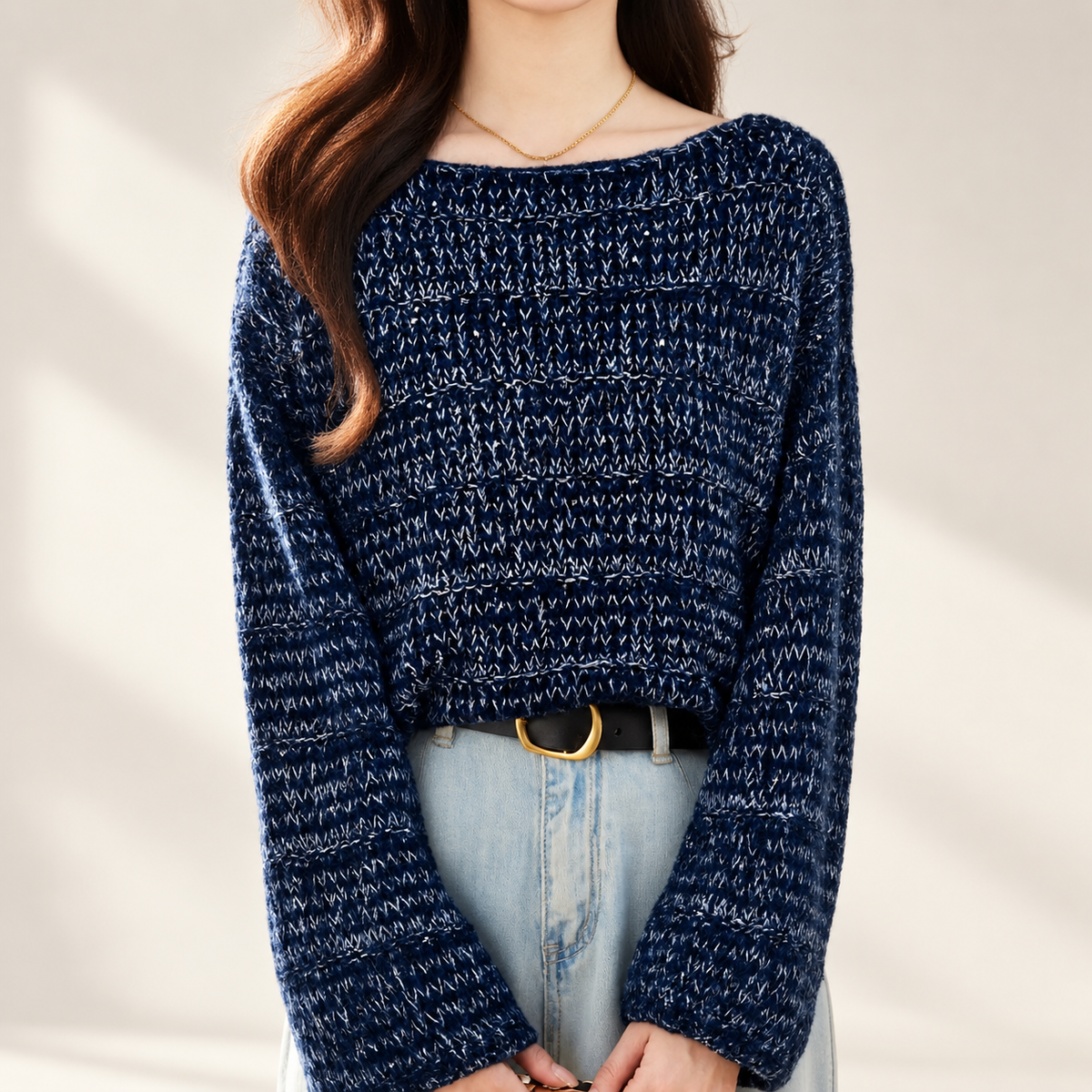Elodie Sequin Marled Knit Boat Neck Sweater