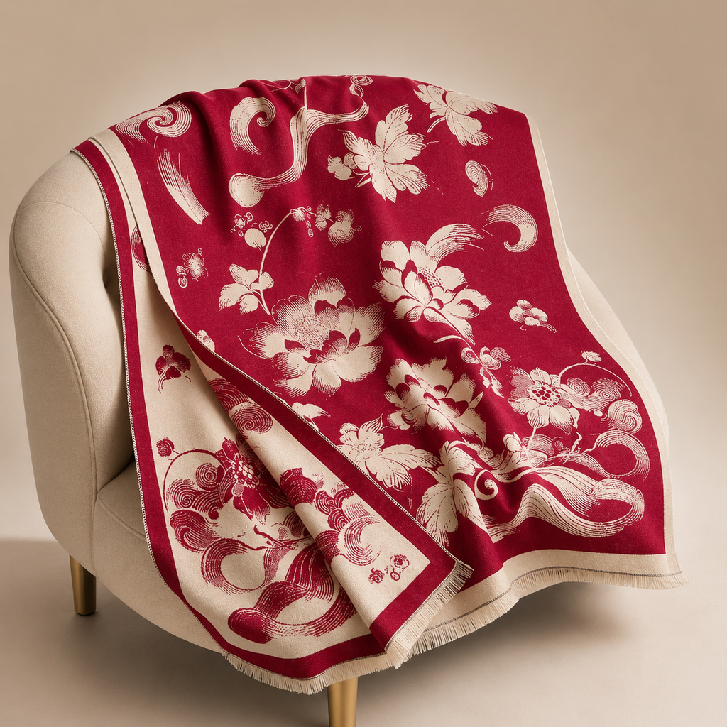 Isadora Floral Reversible Wrap Scarf – Oversized Fringe Shawl