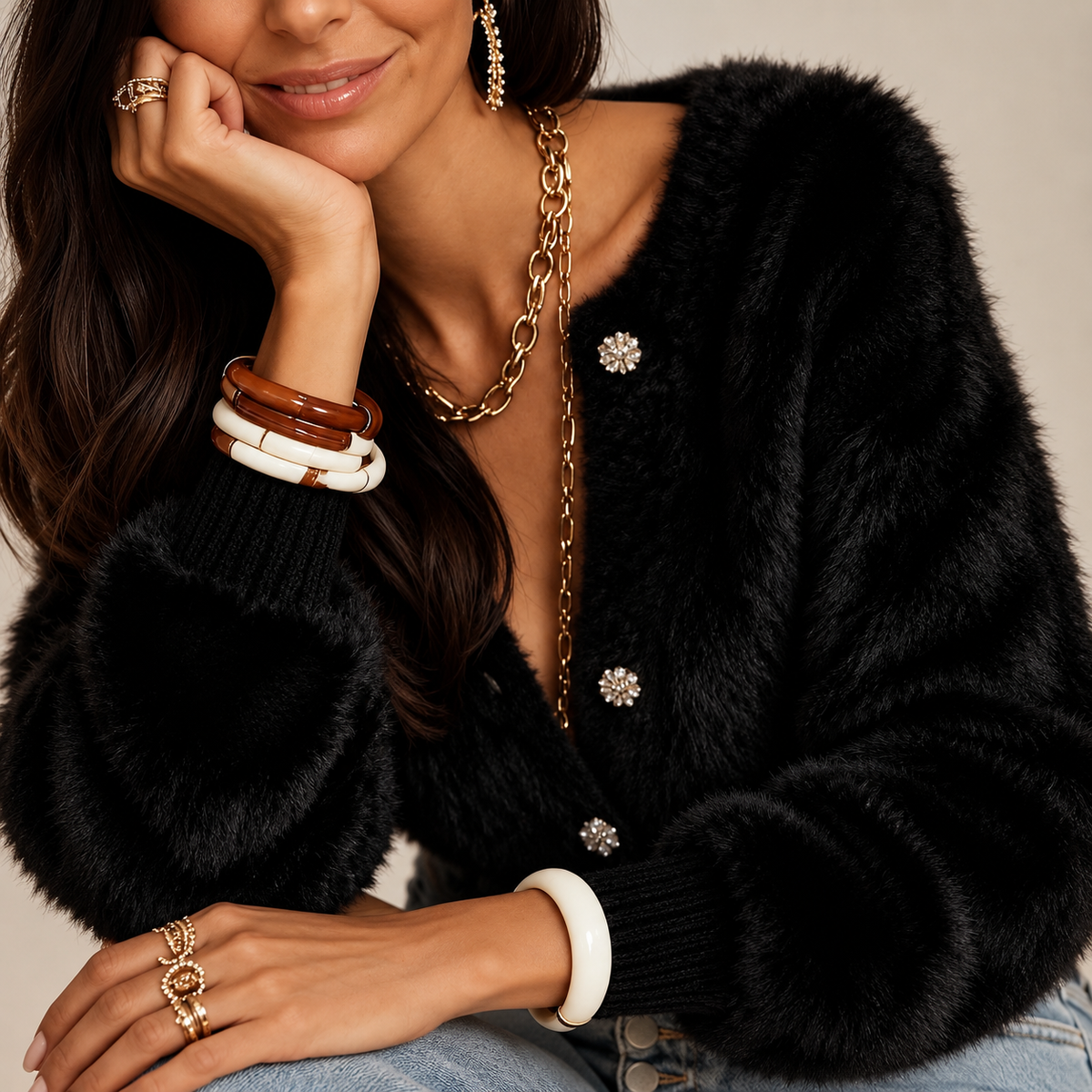 Camille Women's Black Fuzzy Cardigan