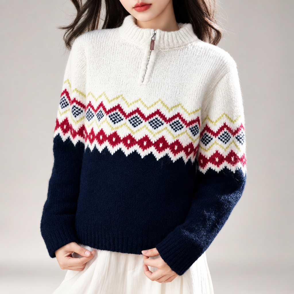 Elodie Women’s Fair Isle Quarter-Zip Knit Sweater
