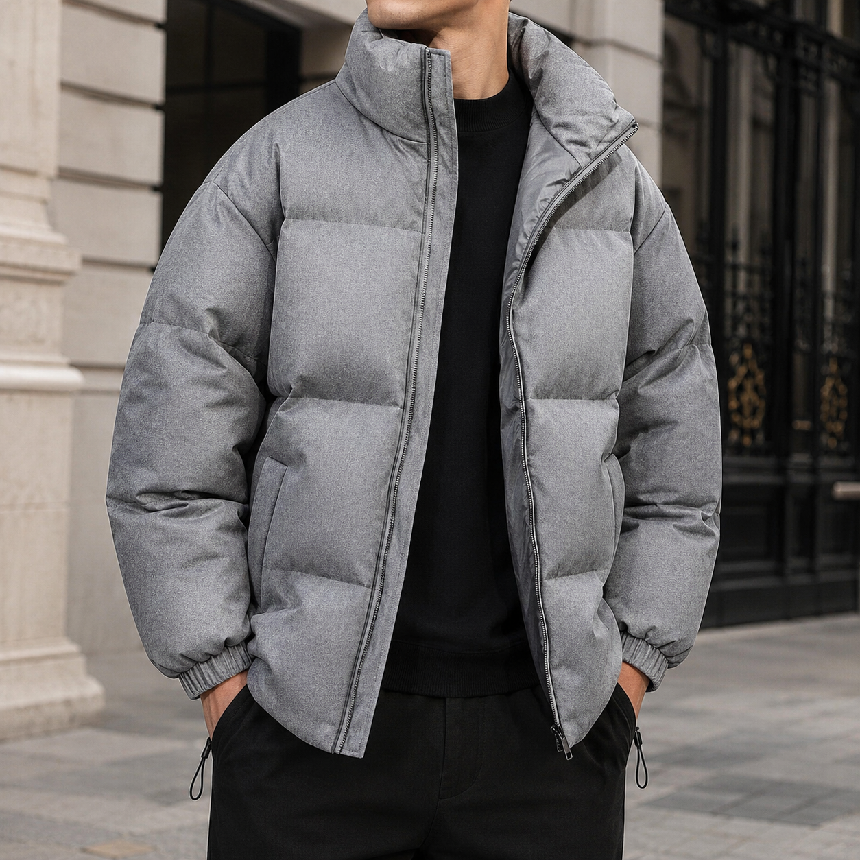 Nicolas Men's Lightweight Cotton Puffer Jacket – Stand Collar Zip-Up Coat