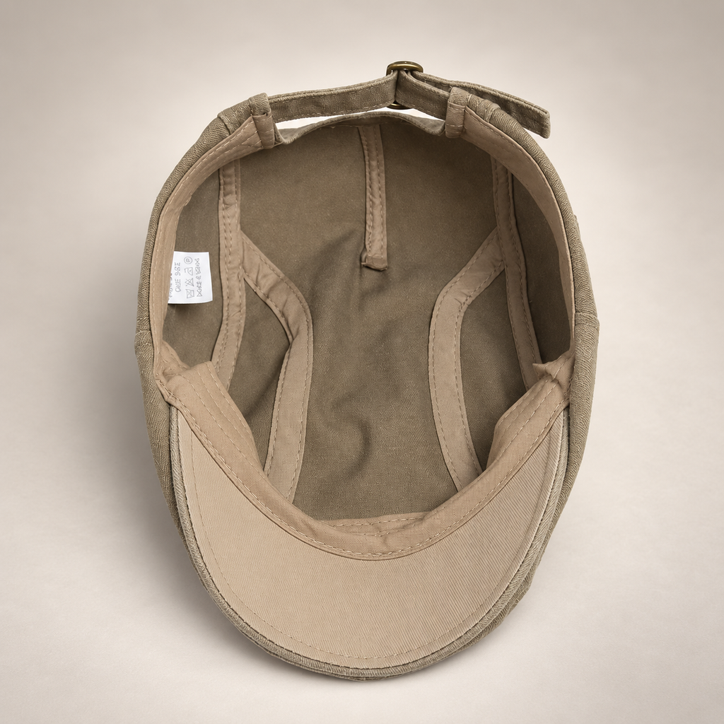 Bennett Washed Cotton Flat Cap with Side Button Detail