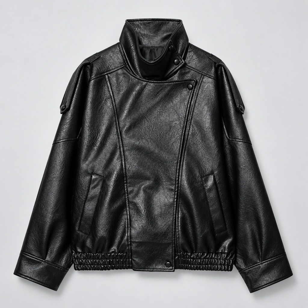 Camille Women’s Asymmetrical Moto Jacket with High Collar