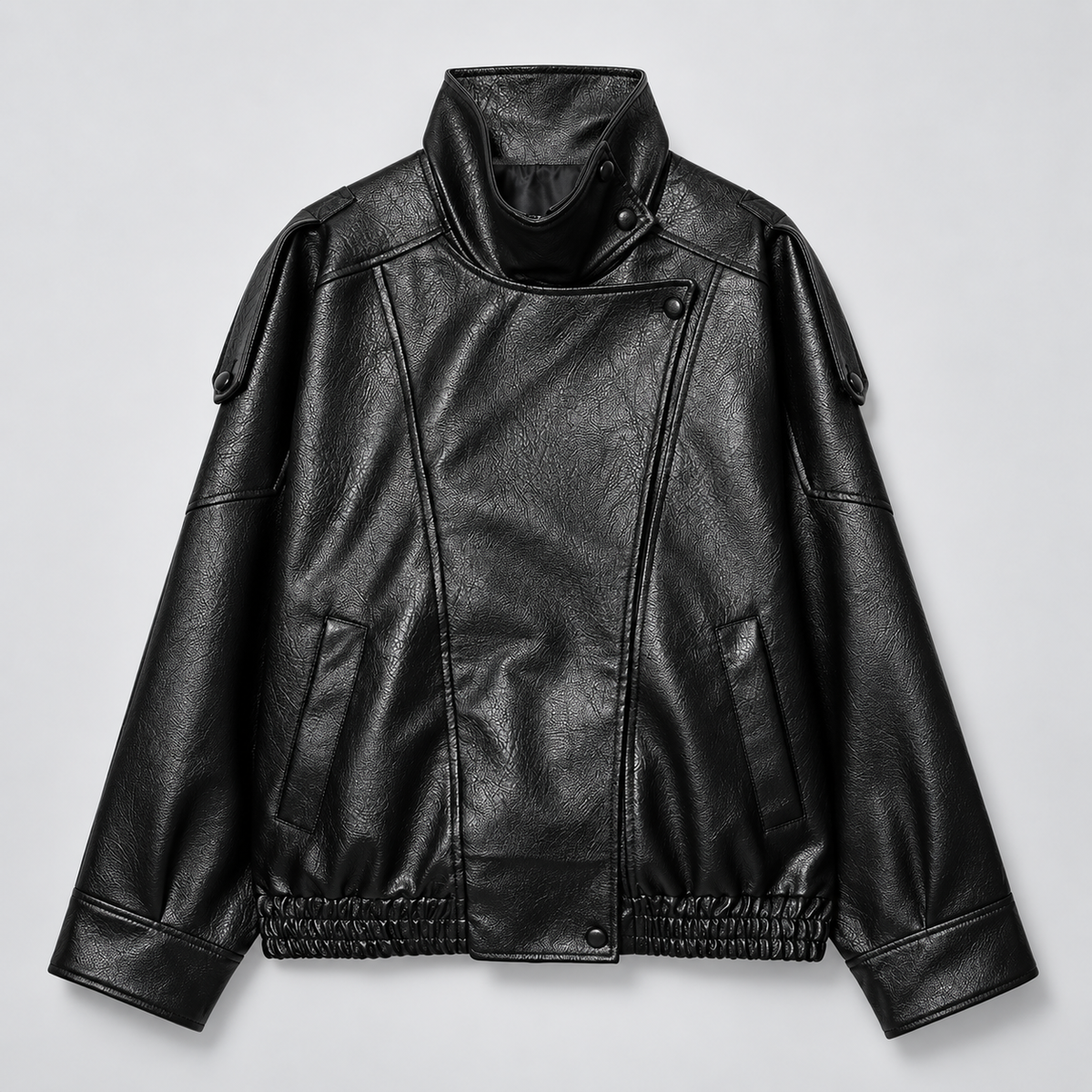 Camille Women’s Asymmetrical Moto Jacket with High Collar