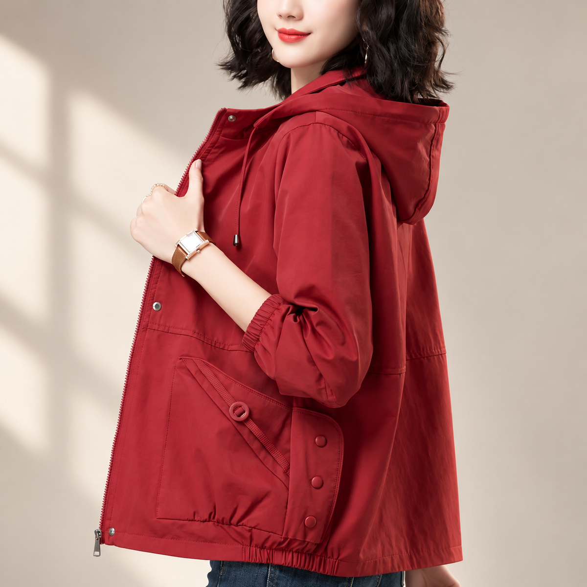 Avery Women’s Hooded Utility Jacket – Zip Front Long Sleeve Casual Coat