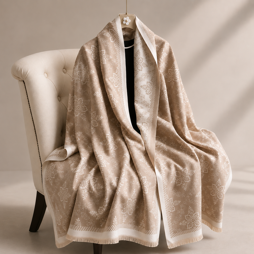 Celeste Reversible Floral Wrap Scarf – Oversized Fringe Shawl