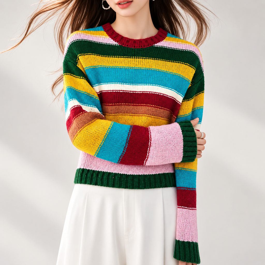 Camille Women’s Multicolor Striped Knit Crewneck Sweater