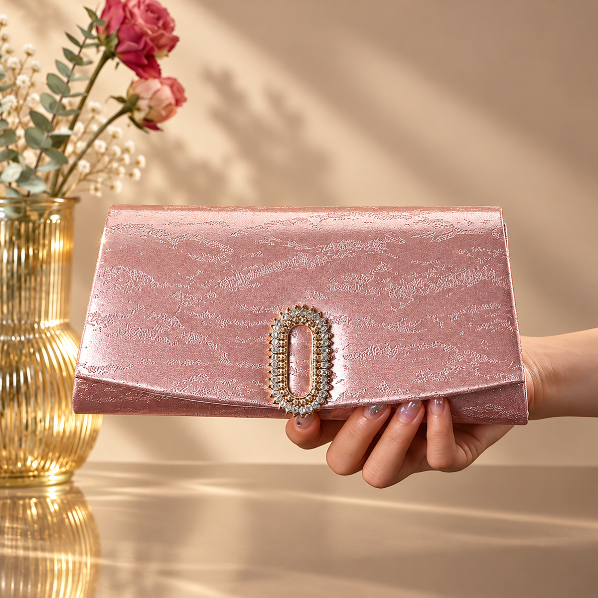 Adeline Pink Metallic Evening Clutch Bag
