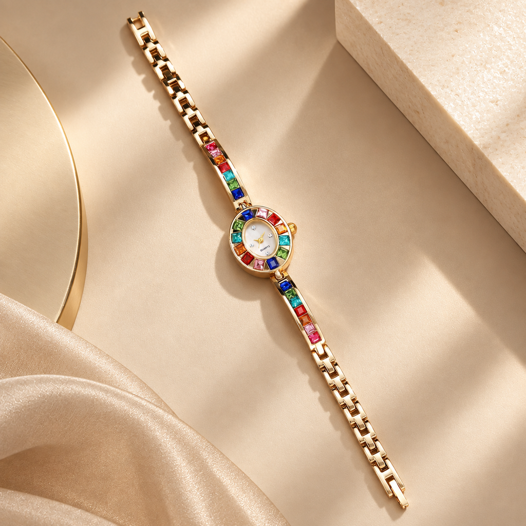Celeste Rainbow Crystal Oval Quartz Bracelet Watch