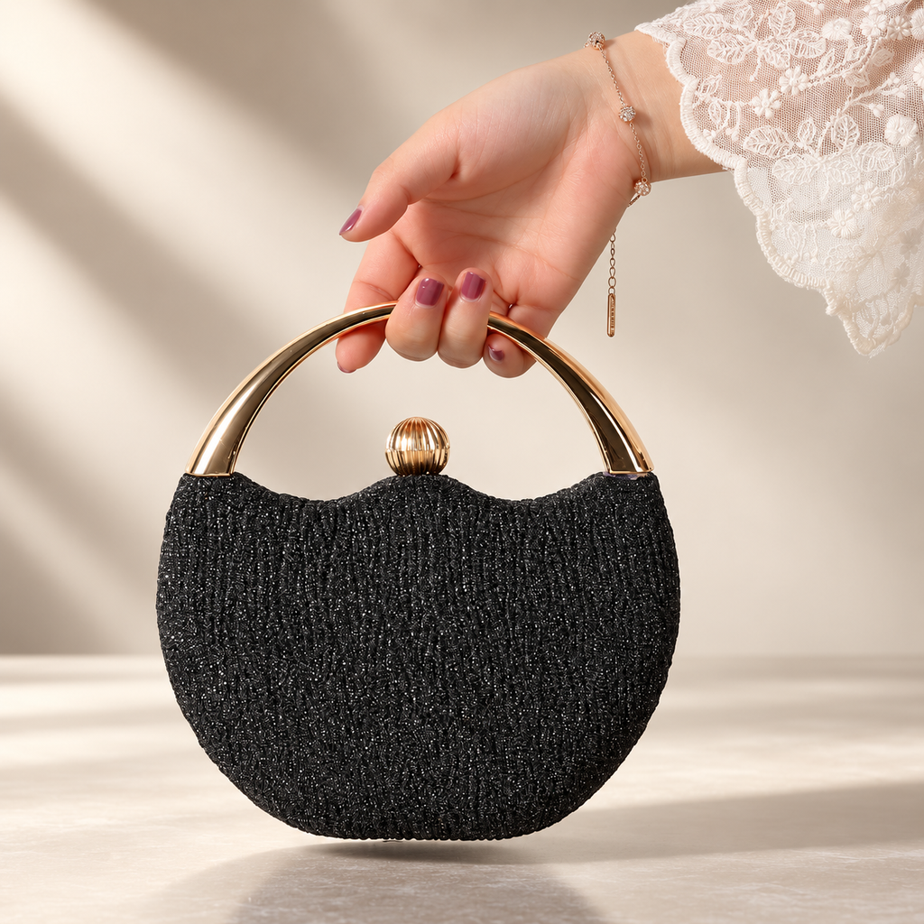 Camille Glitter Evening Handbag with Gold Handle