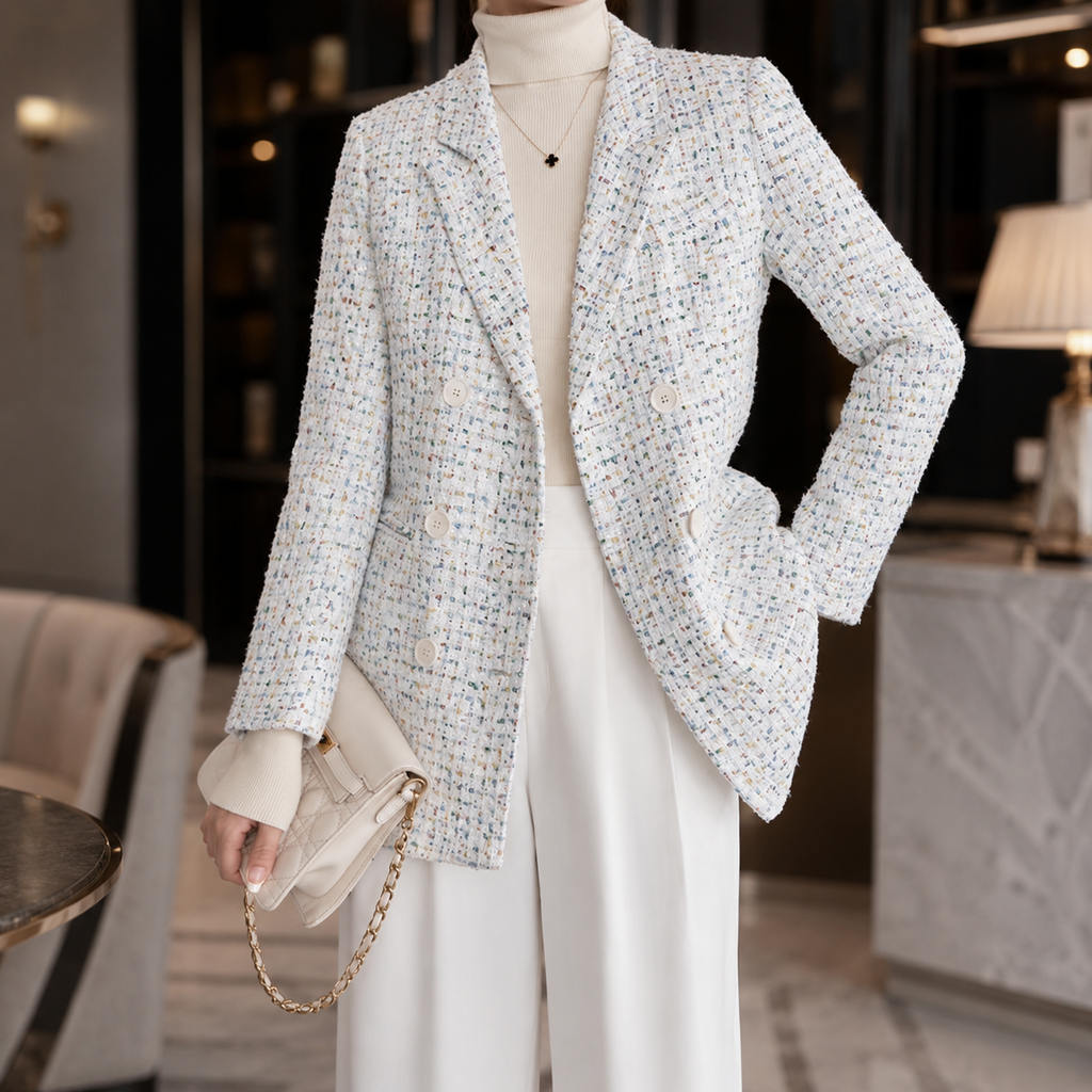 Genevieve Textured Tweed Double-Breasted Blazer for Women