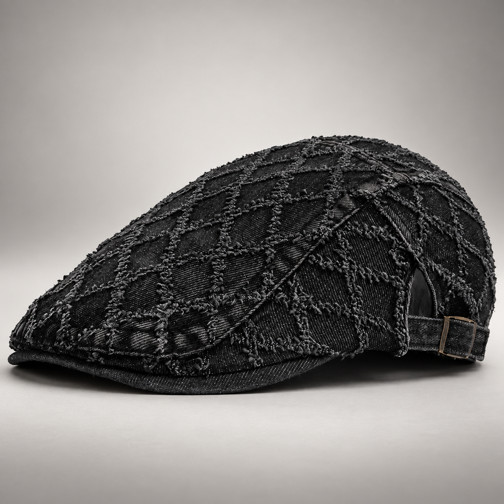 Declan Men’s Denim Flat Cap – Adjustable Diamond Stitch Driving Hat