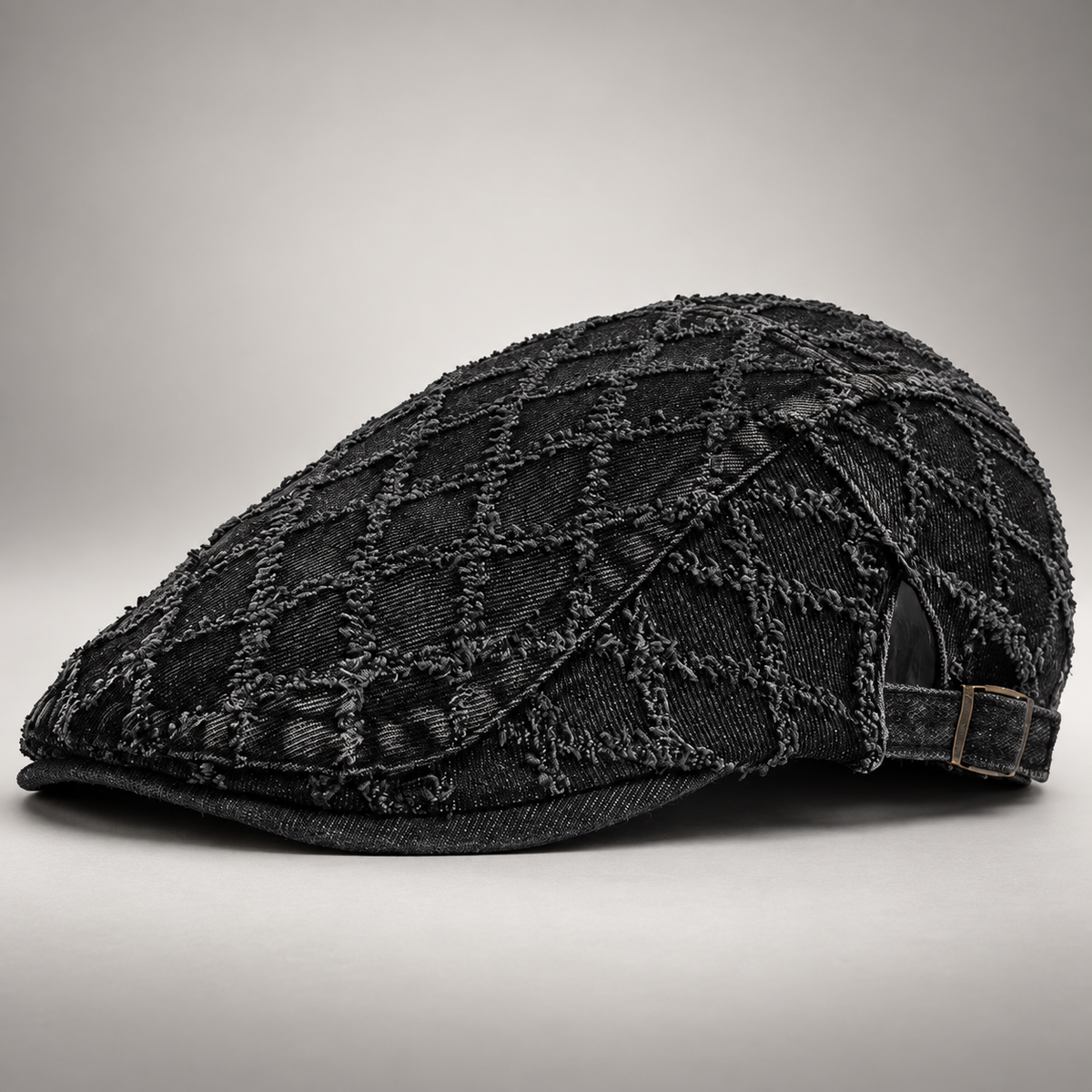 Declan Men’s Denim Flat Cap – Adjustable Diamond Stitch Driving Hat