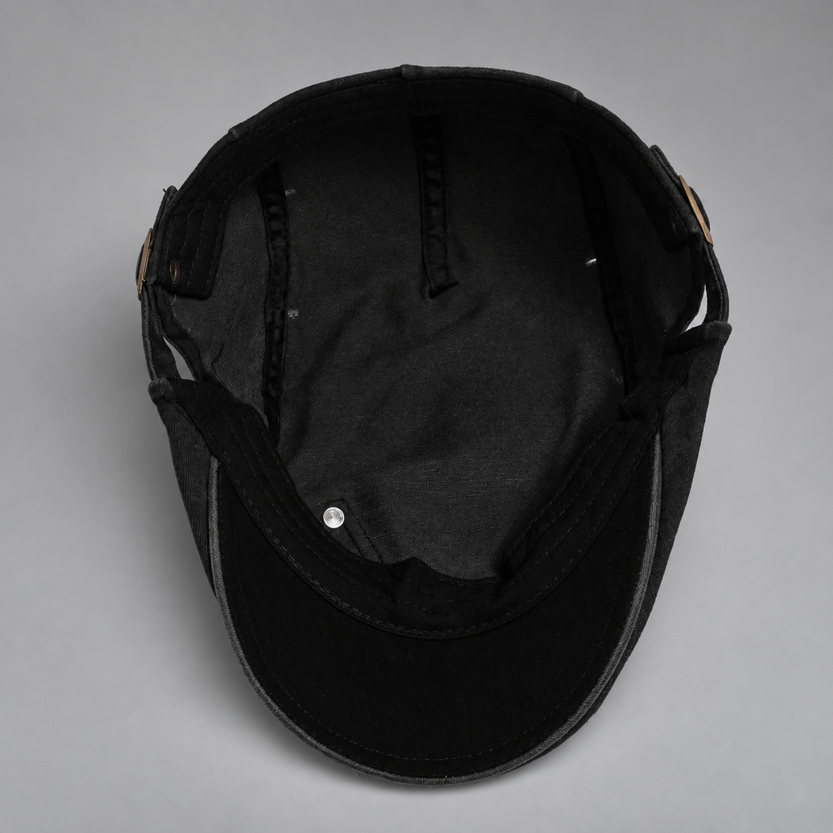 Callum Washed Flat Cap with Rivet Patch and Adjustable Buckle