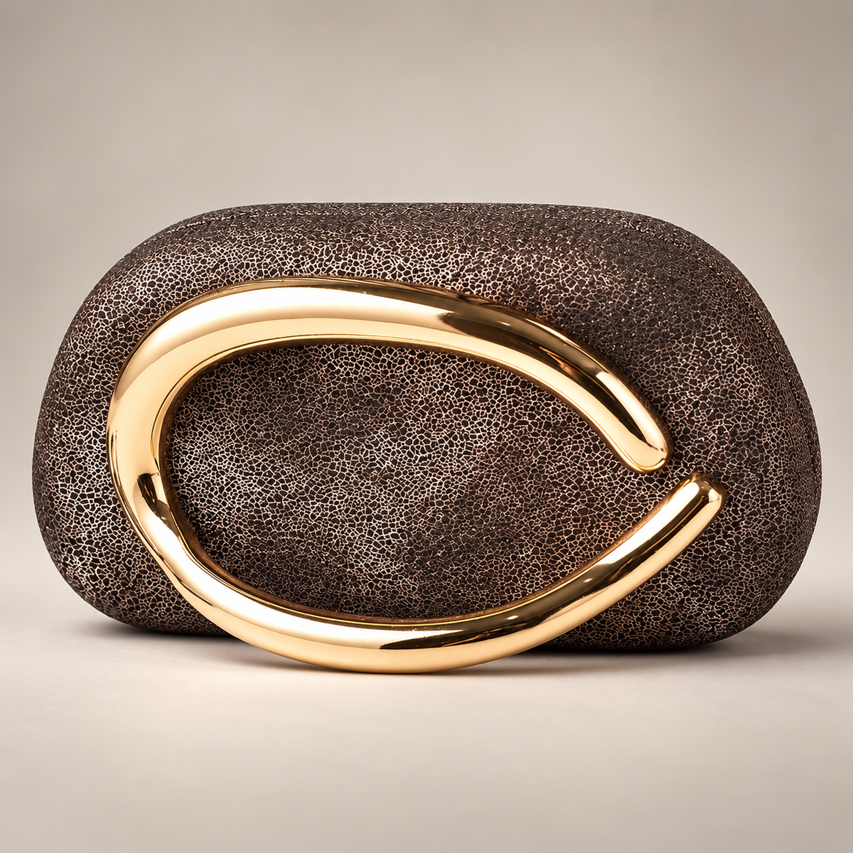 Alessia Sculptural Gold Handle Textured Clutch Bag with Chain Strap