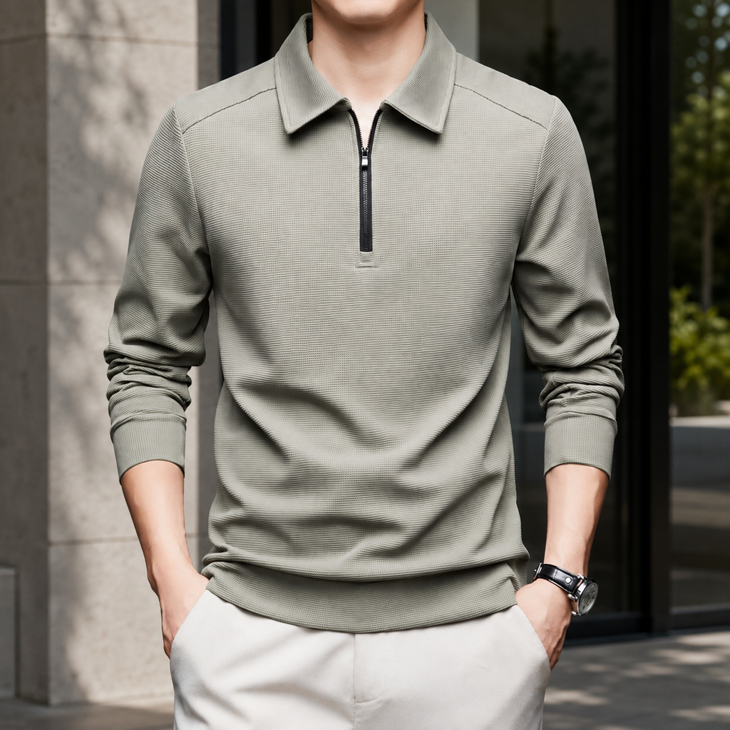 Lorenzo Men's Textured Quarter-Zip Long Sleeve Polo Shirt